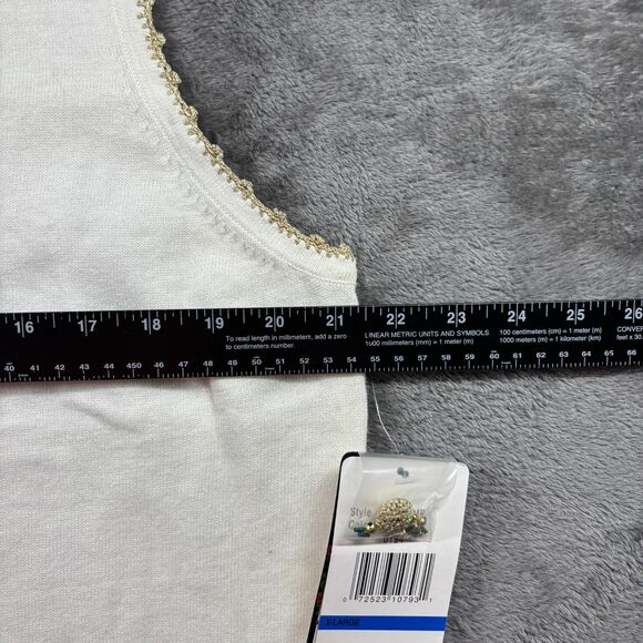 Designers Originals NWT Sweater Vest Poinsettia Embroidered Beaded Ivory XL I285 - Picture 4 of 8